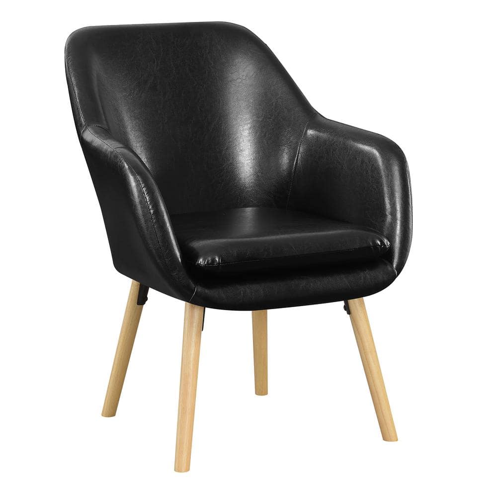 Charlotte Black Faux Leather and Velvet Wood Accent Chair