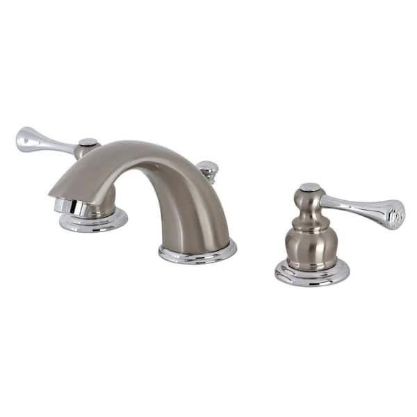 Vintage 2-Handle 8 in. Widespread Bathroom Faucets with Plastic Pop-Up in Brushed Nickel/Polished Chrome