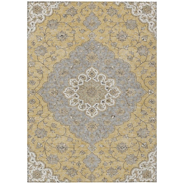 Chantille Machine Washable Indoor/Outdoor Abstract ACN3081 Gold 3 ft. x 5 ft. Area Rug