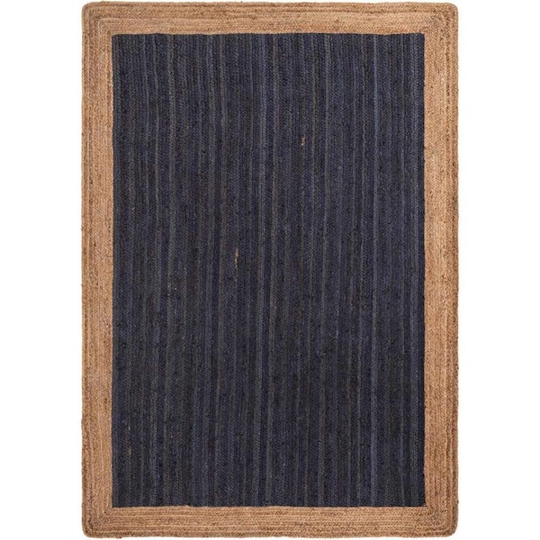 Unique Loom Braided Jute Goa Navy Blue 6' 1 x 9' 0 Area Rug