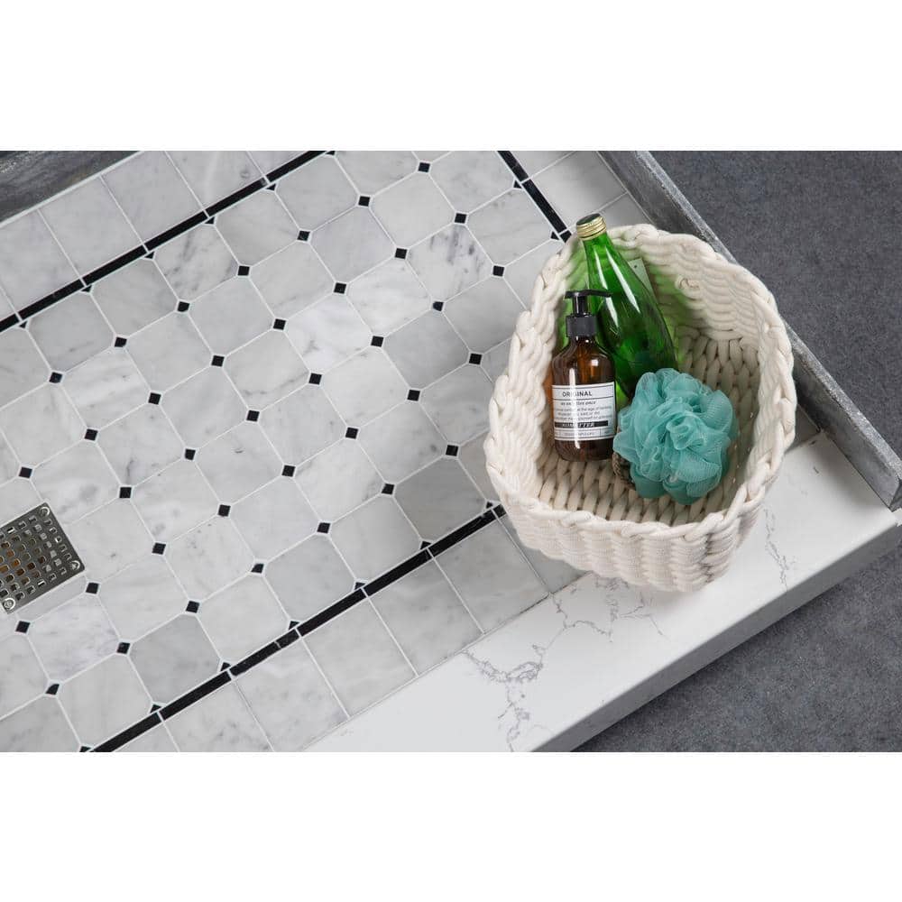60'' White Pre-Tiled Rectangular Shower Base with Center Drain