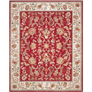 Easy Care Red/Ivory 8 ft. x 10 ft. Border Area Rug