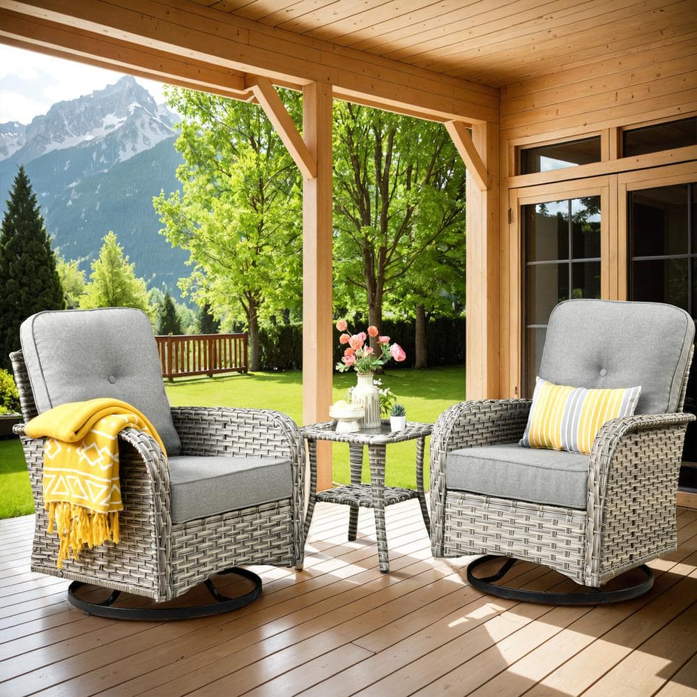 XIZZI Charlotte 3-Piece Wicker Outdoor Rocking Chair with