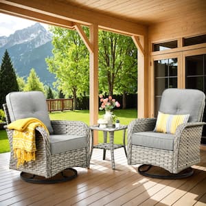 XIZZI Charlotte 3 Piece Wicker Outdoor Rocking Chair with Beige Cushions YZVNC600 3 The Home Depot