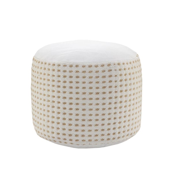 HomeRoots Amelia White Fabric Round Accent Small (Under 22 in. ) Ottoman