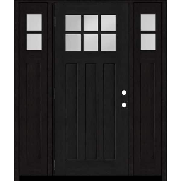Steves & Sons Regency 68 in. x 80 in. 6-Lite Top Lite Clear Glass RHOS Onyx Mahogany Fiberglass Prehung Front Door 14 in. Side Lites