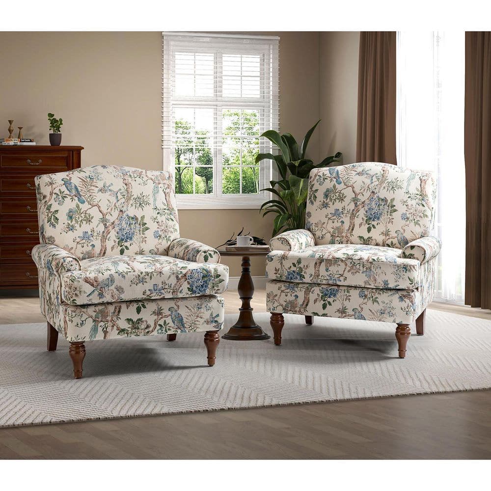 JAYDEN CREATION Bastien 31 in. Bird Fabric Patterned Arm Chair with Spring  (Set of 2) CHM0605-BIRD-S2 - The Home Depot