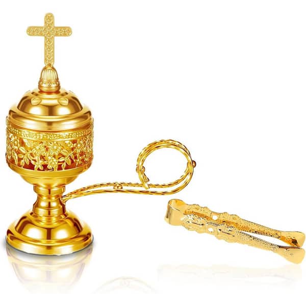 Golden Metal Incense Burner with Tong for Aromatherapy, Yoga, and Home Decor