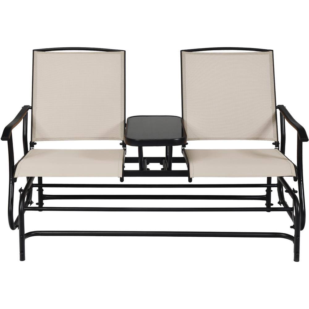Costway Beige Metal Outdoor Loveseat with Center Table OP70357 The