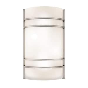 Artemis 7.5 in. 2-Light Brushed Steel LED Wall Sconce with Opal Glass Shade