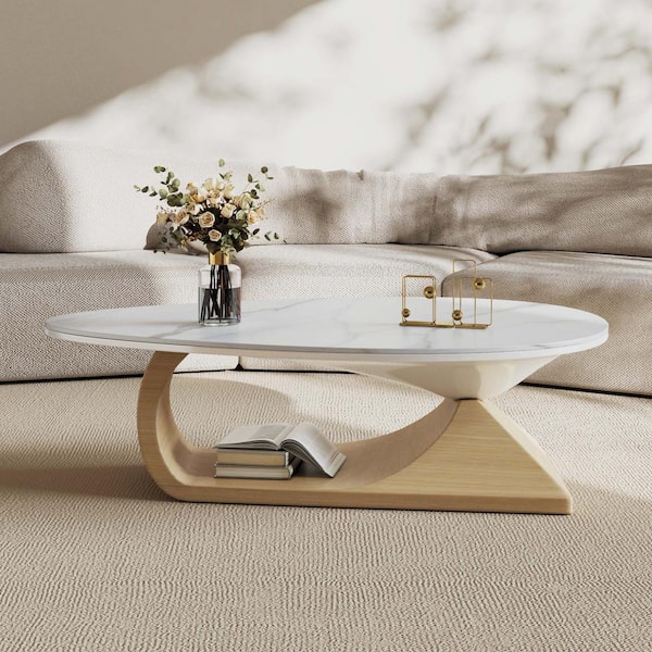 JASIWAY 47.2 in. Burlywood Oval Shape Sintered Stone Top Coffee