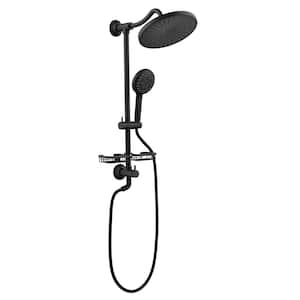 5-Spray Patterns 10 in. Wall Mount Dual Shower Heads with Adjustable Slide Bar and Soap Dish in Matte Black