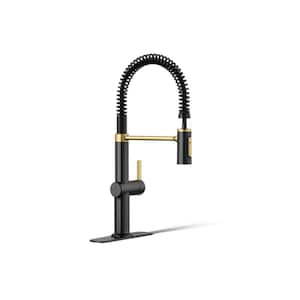 Clarus Semi-Professional Single Handle Pull Down Sprayer Kitchen Faucet in Matte Black with Moderne Brass