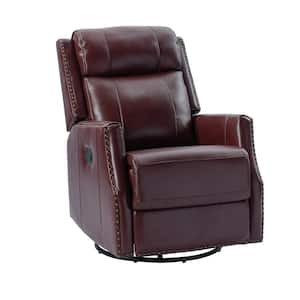 Helena Genuine Leather Manual Swivel Rocking Recliner-BURGUNDY