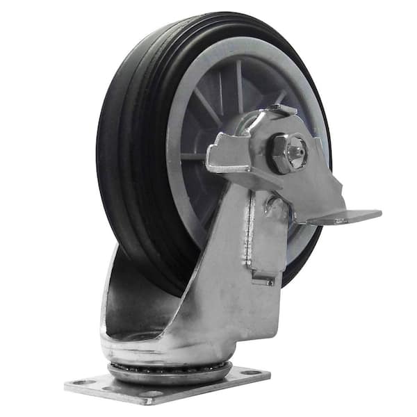 SNAP-LOC 6 in. All-Terrain Solid Rubber Swivel Caster with Brake