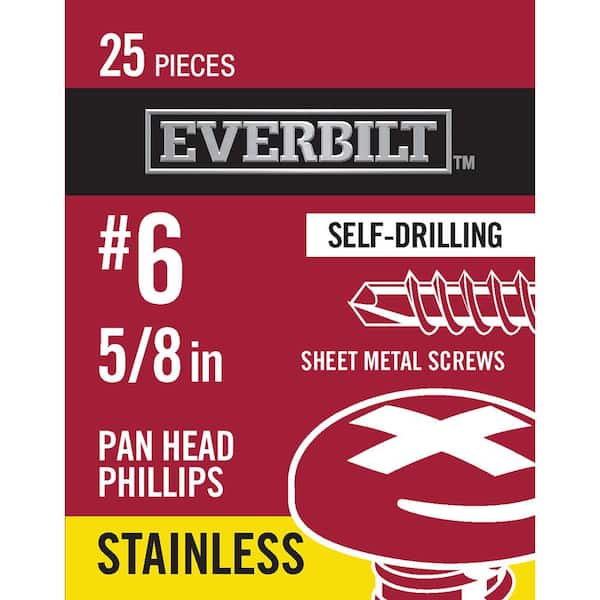 Everbilt #6 x 5/8 in. Stainless Steel Phillips Pan Head Sheet Metal Screw (25-Pack)