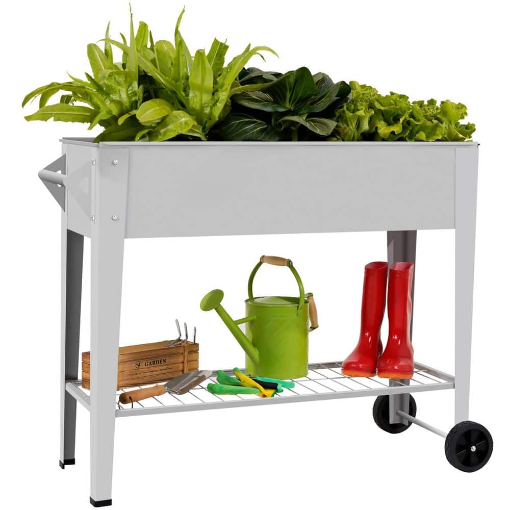 Raised Garden Bed Outdoor with Wheels and Shelf, Anti-Rust Steel Planter Box for Vegetables and Herbs, Grey price history on PriceWatchPro