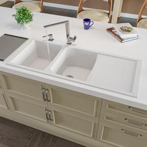 Drop-In Granite Composite 45.75 in. 50/50 Double Bowl Kitchen Sink in White