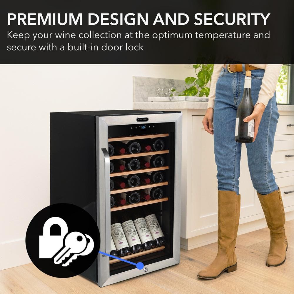 34 Bottle Stainless Steel Freestanding Wine Cooler with LED Lighting
