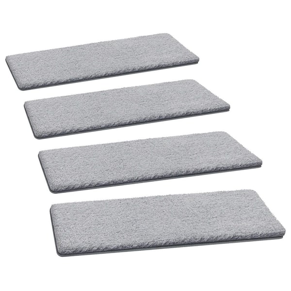 Plush Gray 8 in. x 30 in. Carpet Stair Tread Cover Protector Self Adhensive Tape Free Reusable Indoor Mat Set of 12
