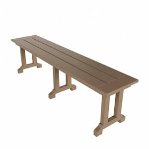 Hayes 65 in. Backless HDPE Plastic Trestle Outdoor Dining 2-Person Patio Garden Bench in Weathered Wood