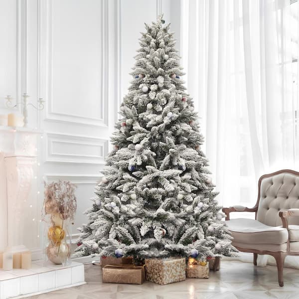 7.5 ft. Pre-Lit Snow Flocked Hinged Artificial Christmas Tree, Premium Holiday Decoration with 480 LED Lights