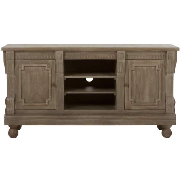 Home Decorators Collection Parker 58 in. Washed Grey Wood TV Stand Fits TVs Up to 64 in. with Storage Doors