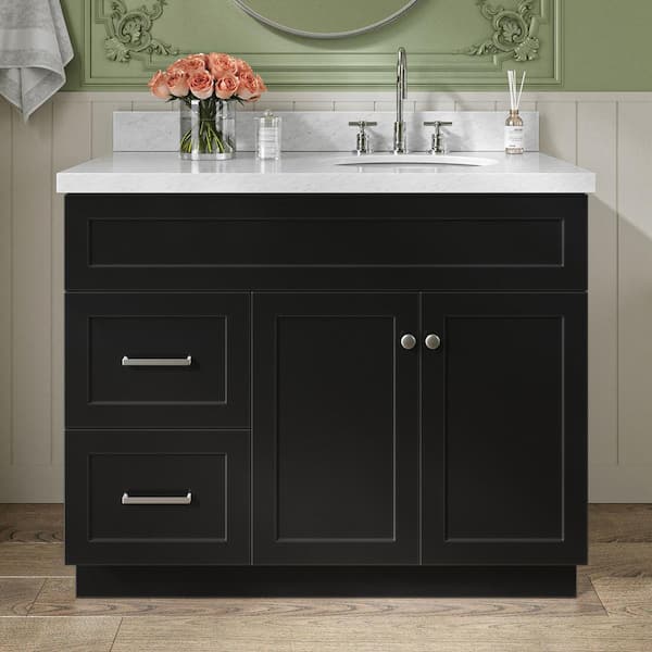 ARIEL Hamlet 43 in. W x 22 in. D x 36 in. H Bath Vanity in Black with White Carrara Marble Vanity Top