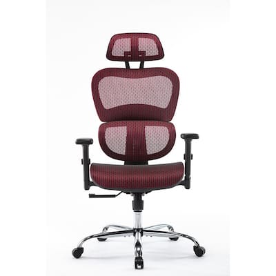 26.77 in. W Red Foam Seat Adjustable Height Drafting Ergonomic Chair with Headrest and Arms