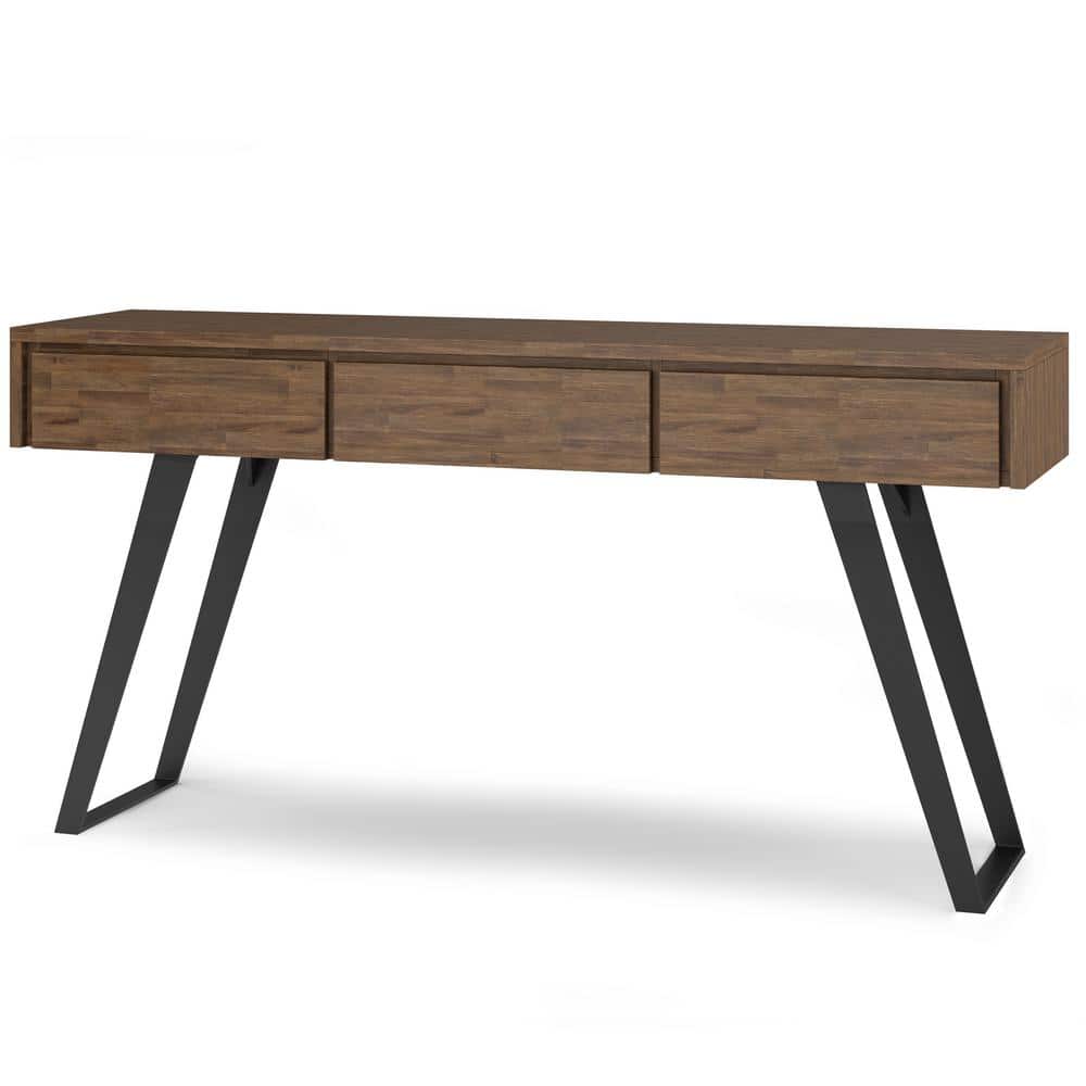 Rustic Natural Aged Brown Acacia & Metal Industrial Console with Storage