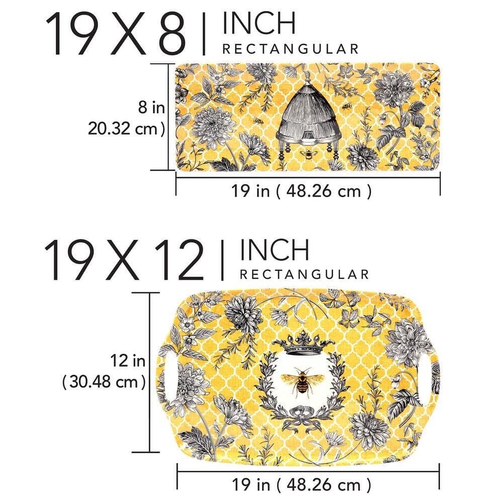 French Bees Yellow and Black Melamine Rectangular Platter Set