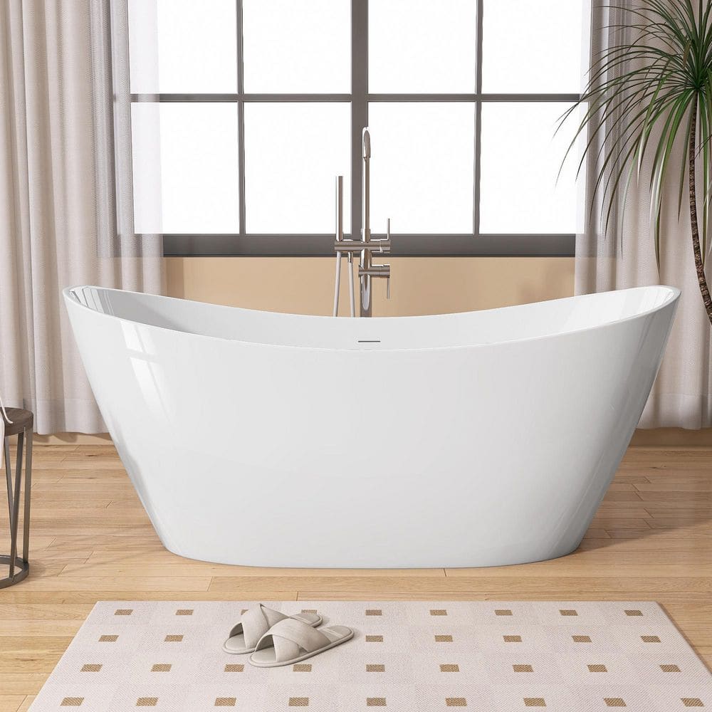 68 in. x 30.3 in. Acrylic Freestanding Soaking Flat Bottom Bathtub Double Slipper White Bathtub with Center Chrome Drain price history on PriceWatchPro