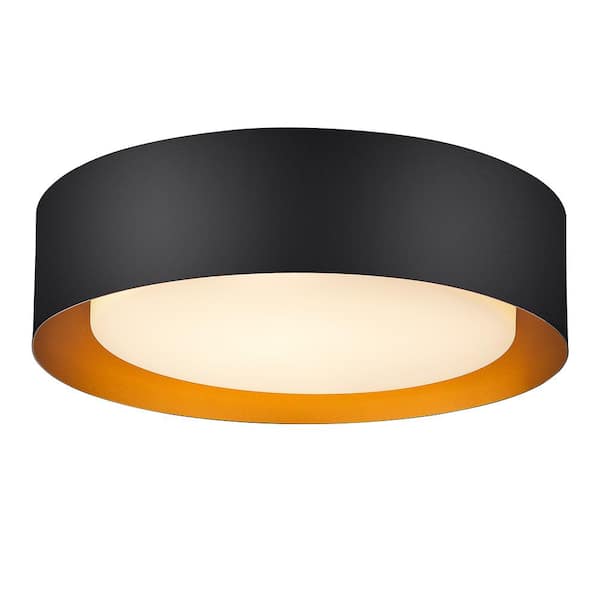 JAZAVA 19.7 in. 24-Watt Black LED Flush Mount Ceiling Light Fixture with Frosted Glass Shade