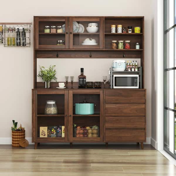 63 in. Brown Freestanding Kitchen Pantry Organizer with 4-Doors and 4-Drawers