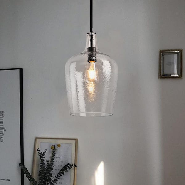 9.25 in. 1-Light Black Modern Pendant Light with Clear Glass Shade for Bedroom Living Room Kitchen Island