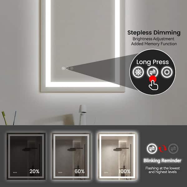 20 in. W x 28 in. H Rectangular Aluminum Framed Wall Mount LED Light Bathroom Vanity Mirror in Transparent