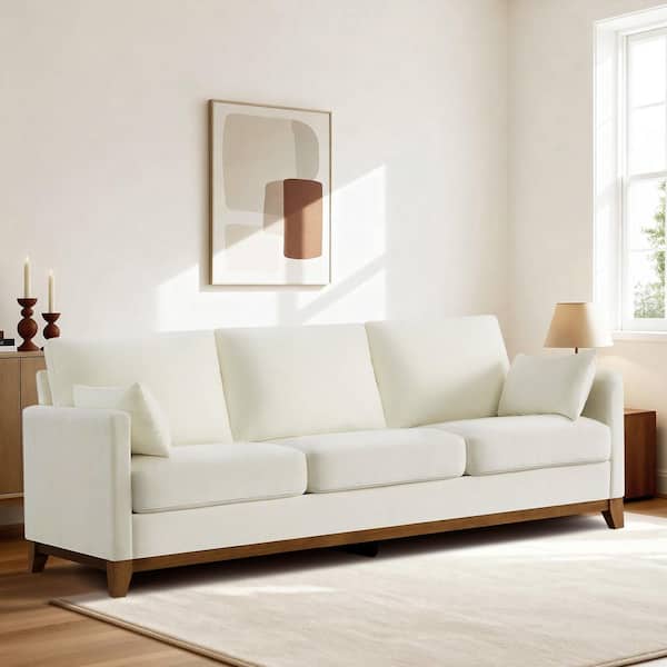 Verto 83.86 in. Striaght Arm 3-piece Fabric Rectangle Sectional Sofa in Cream for Living Room