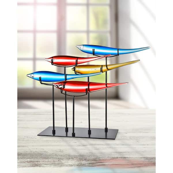 Dale Tiffany 19 in. 5 Multicolor Fish Handcrafted Irregular Art Glass Figurine