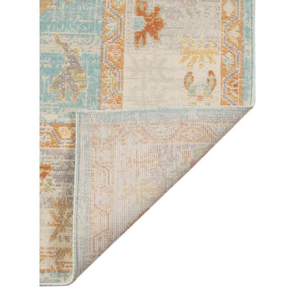 Blue, Orange 5 ft. x 7 ft. Loomed Floral Polypropylene Rectangle Indoor/Outdoor Area Rug