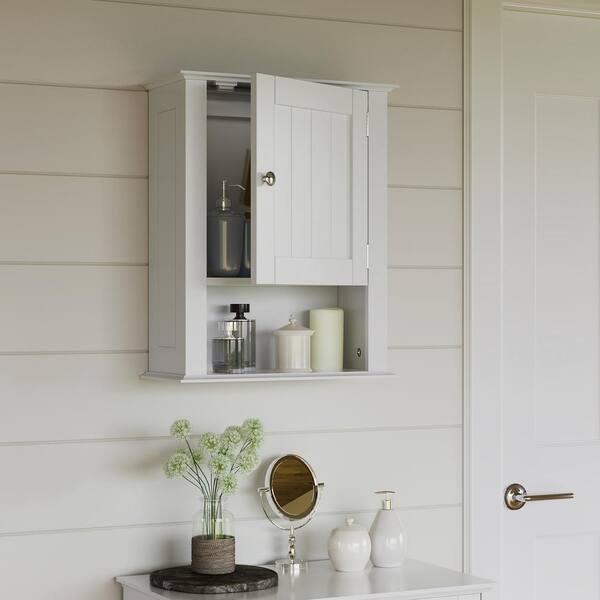 Costway Wall Mount Bathroom Cabinet Storage Organizer Medicine Cabinet with  2-Doors and 1- Shelf Cottage Collection Wall Cabinet Grey