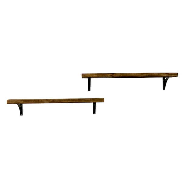 Del Hutson Designs Industrial Grace Simple 5.5in x 36in x 7in Dark Walnut Pine Wood Set of 2 Floating Decorative Wall Shelves with Brackets