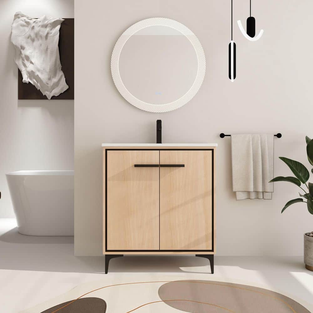30 in. W x 18.31 in. D x 33.86 in. H Freestanding Bath Vanity in Light Brow