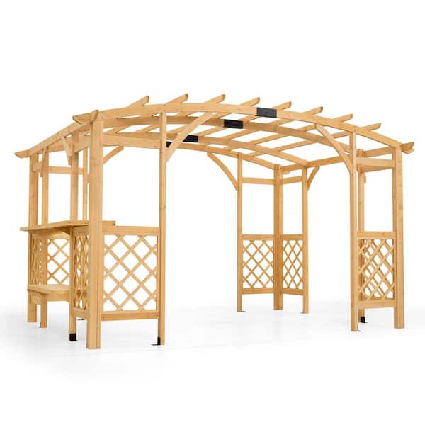 10 ft. W x 14 ft. Light Brown Wood Freestanding Pergola, Wooden Grape Trellis for Backyard, Garden and Patio
