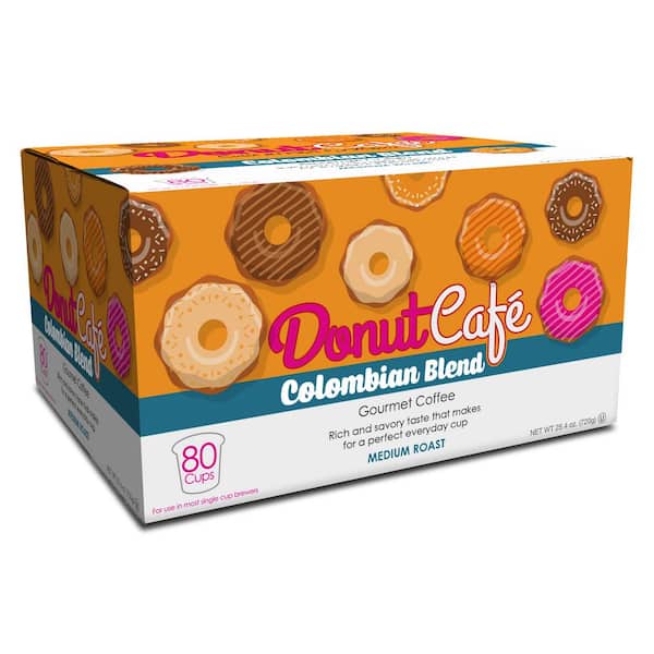 Donut Cafe Coffee Pods for Keurig K-Cup Brewers, Medium Roast, Colombian Blend, 80-Count
