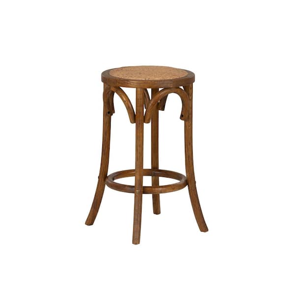 Linon Home Decor Posy 24 in. Brown Backless Wood Counter Stool with Rattan Seat