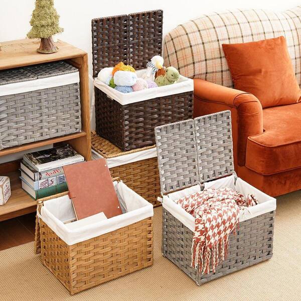Brown Basket デモセット4枚 Brown 15.7 in. x 11.8 in. Wicker Decorative Basket with Handles