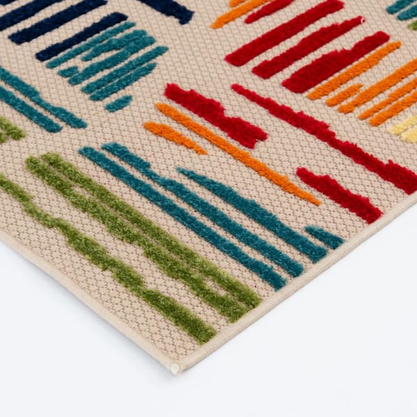 Rainsfin Cream/Red 9 ft. 10 in. x 12 ft. 10 in. Geometric Polypropylene Indoor/Outdoor Area Rug