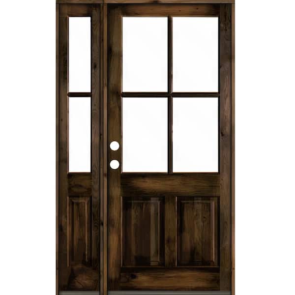 Krosswood Doors 46 in. x 96 in. Knotty Alder Right-Hand/Inswing 4-Lite Clear Glass Black Stain Wood Prehung Front Door