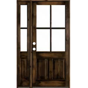 56 in. x 96 in. Knotty Alder Right-Hand/Inswing 4-Lite Clear Glass Black Stain Wood Prehung Front Door/Left Sidelite