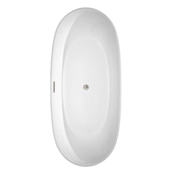Rebecca 69.6 in. Acrylic Flatbottom Non-Whirlpool Bathtub in White with Brushed Nickel Trim Rebecca 69.6 in. Acrylic Flatbottom Non-Whirlpool Bathtub in White with Brushed Nickel Trim